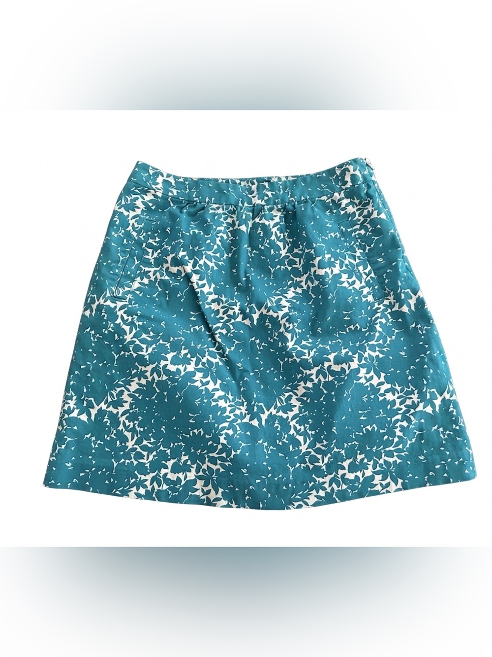 Boden Exotic Garden Floral Pencil Skirt Teal White Cotton Pockets Size 6